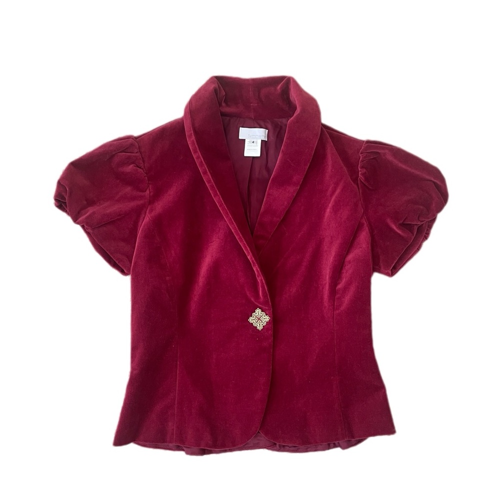 Symmetry Red velvet texture jacket. Size 4 Vintage. Lined. Puff sleeves